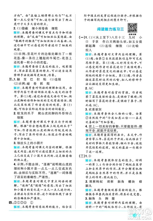 江西教育出版社2024年秋阳光同学课时优化作业四年级语文上册人教版河北专版答案