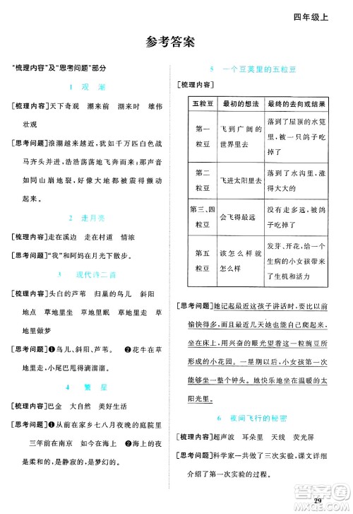 江西教育出版社2024年秋阳光同学课时优化作业四年级语文上册人教版河北专版答案