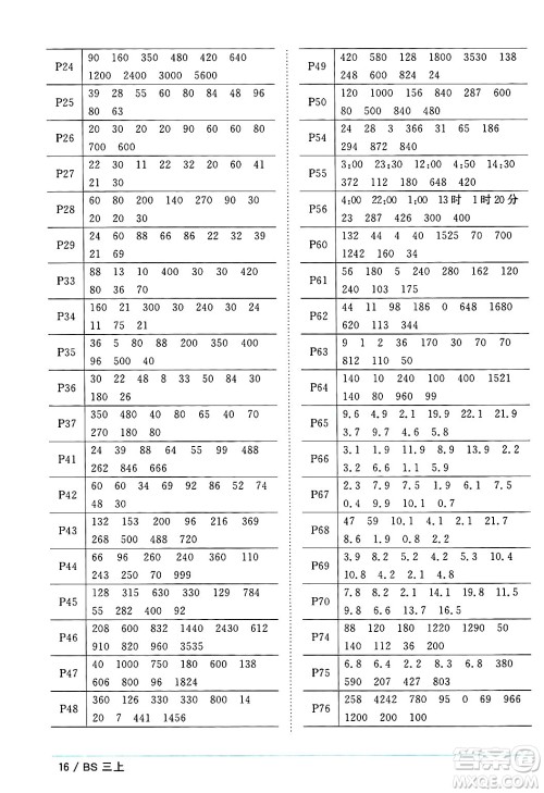 江西教育出版社2024年秋阳光同学课时优化作业三年级数学上册北师大版答案