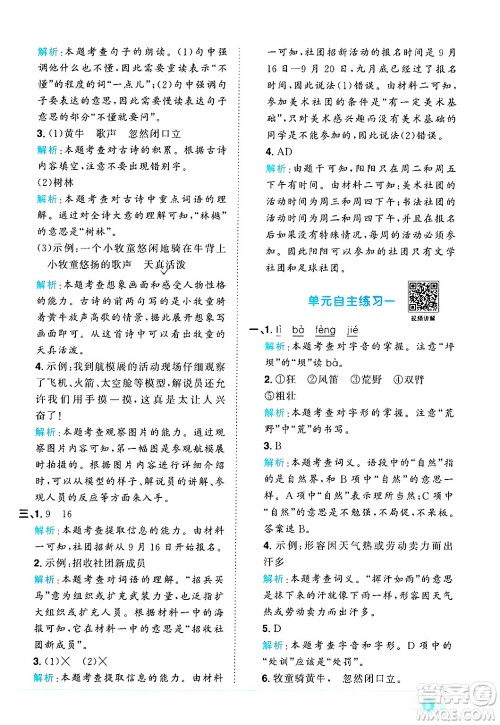 江西教育出版社2024年秋阳光同学课时优化作业三年级语文上册人教版河北专版答案