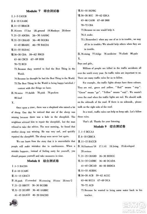 安徽大学出版社2024年秋创新课堂创新作业本八年级英语上册外研版答案