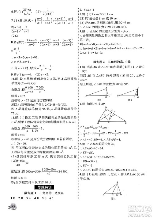 安徽大学出版社2024年秋创新课堂创新作业本八年级数学上册人教版答案