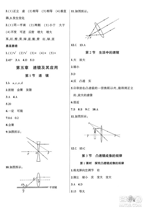 安徽大学出版社2024年秋创新课堂创新作业本八年级物理上册人教版答案