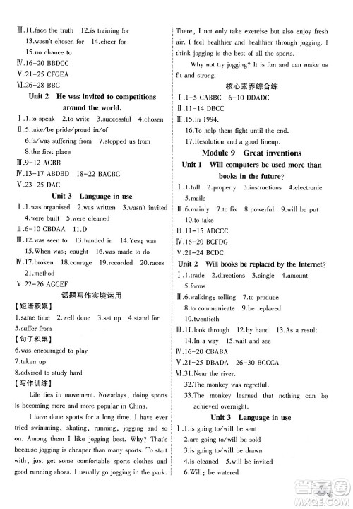 安徽大学出版社2024年秋创新课堂创新作业本九年级英语上册外研版答案