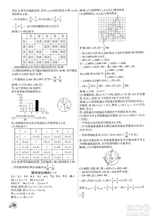 安徽大学出版社2024年秋创新课堂创新作业本九年级数学上册人教版答案