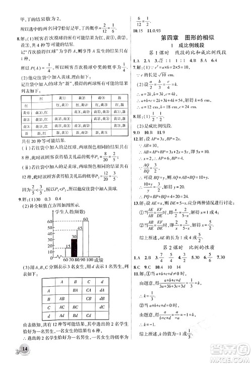 安徽大学出版社2024年秋创新课堂创新作业本九年级数学上册北师大版答案