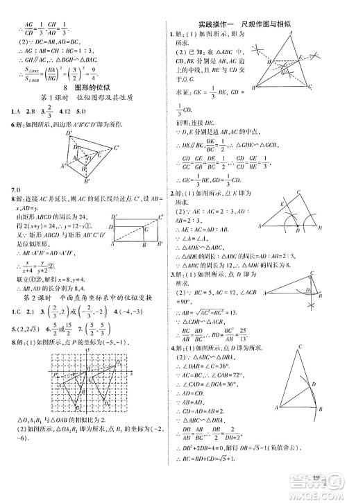 安徽大学出版社2024年秋创新课堂创新作业本九年级数学上册北师大版答案