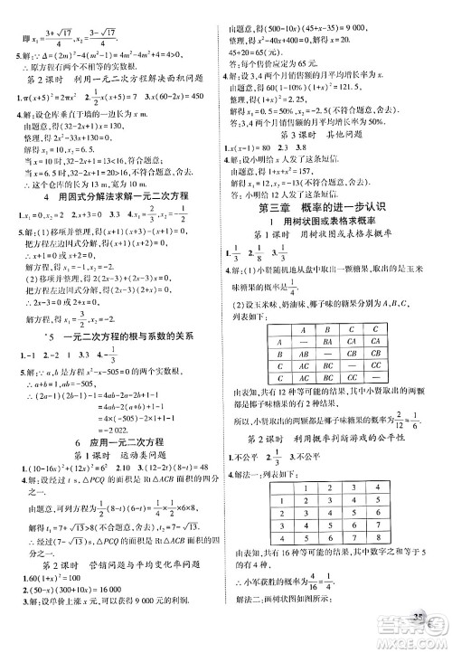 安徽大学出版社2024年秋创新课堂创新作业本九年级数学上册北师大版答案