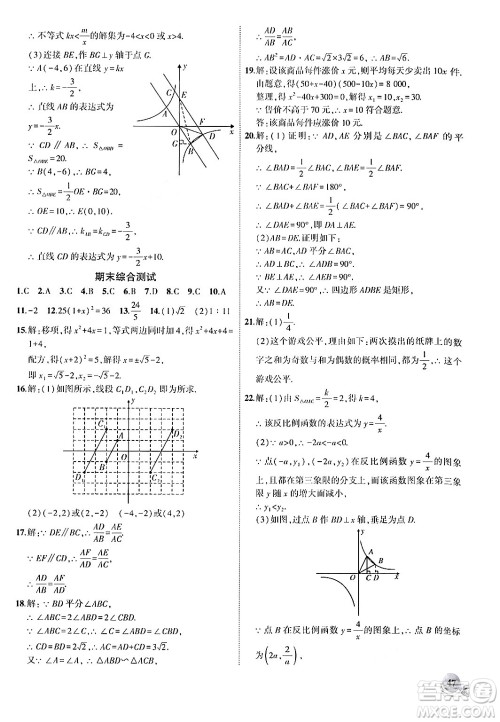 安徽大学出版社2024年秋创新课堂创新作业本九年级数学上册北师大版答案