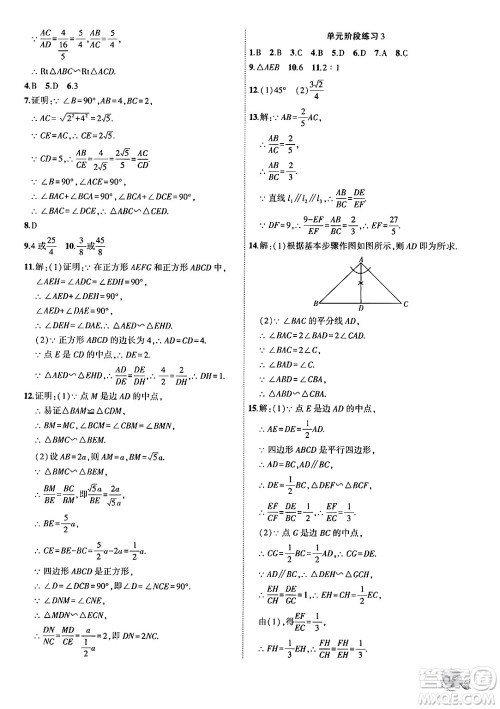 安徽大学出版社2024年秋创新课堂创新作业本九年级数学上册沪科版答案