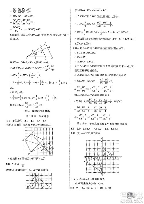 安徽大学出版社2024年秋创新课堂创新作业本九年级数学上册沪科版答案