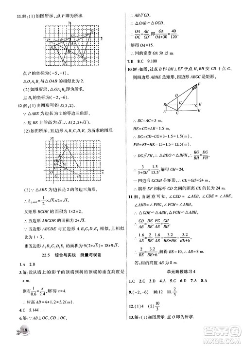 安徽大学出版社2024年秋创新课堂创新作业本九年级数学上册沪科版答案