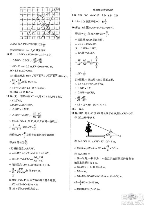 安徽大学出版社2024年秋创新课堂创新作业本九年级数学上册沪科版答案