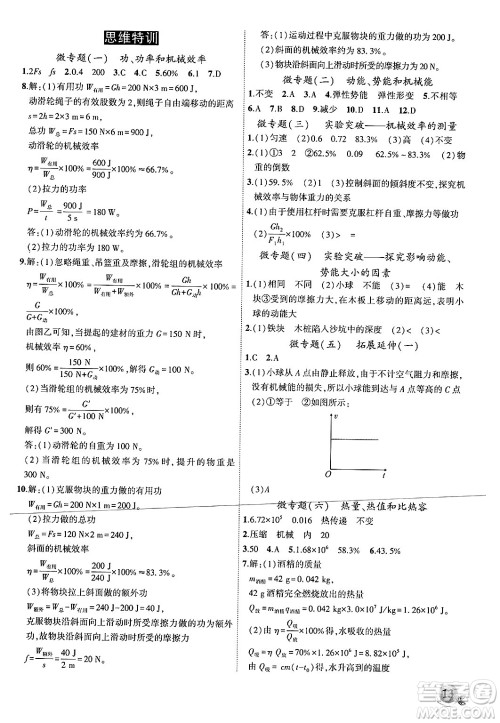 安徽大学出版社2024年秋创新课堂创新作业本九年级物理上册沪粤版答案