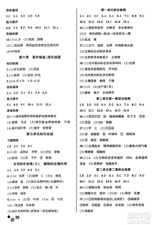 安徽大学出版社2024年秋创新课堂创新作业本七年级生物上册人教版答案 安徽大学出版社2024年秋创新课堂创新作业本七年级生物上册人教版答案