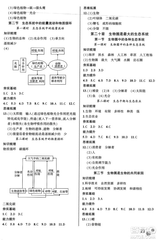 安徽大学出版社2024年秋创新课堂创新作业本八年级生物上册苏教版答案