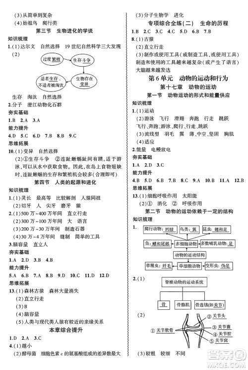 安徽大学出版社2024年秋创新课堂创新作业本八年级生物上册苏教版答案