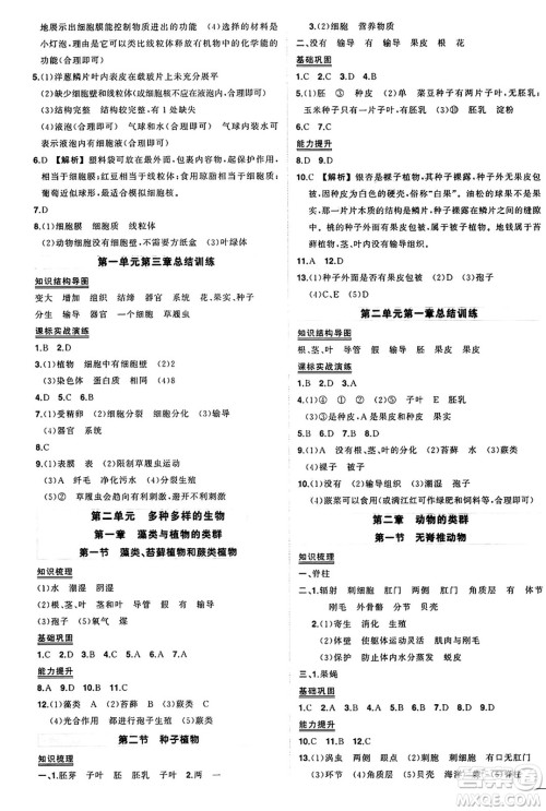 吉林教育出版社2024年秋状元成才路创优作业七年级生物上册人教版答案 吉林教育出版社2024年秋状元成才路创优作业七年级生物上册人教版答案