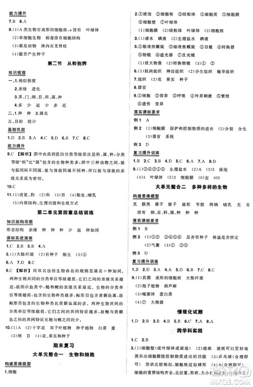 吉林教育出版社2024年秋状元成才路创优作业七年级生物上册人教版答案 吉林教育出版社2024年秋状元成才路创优作业七年级生物上册人教版答案