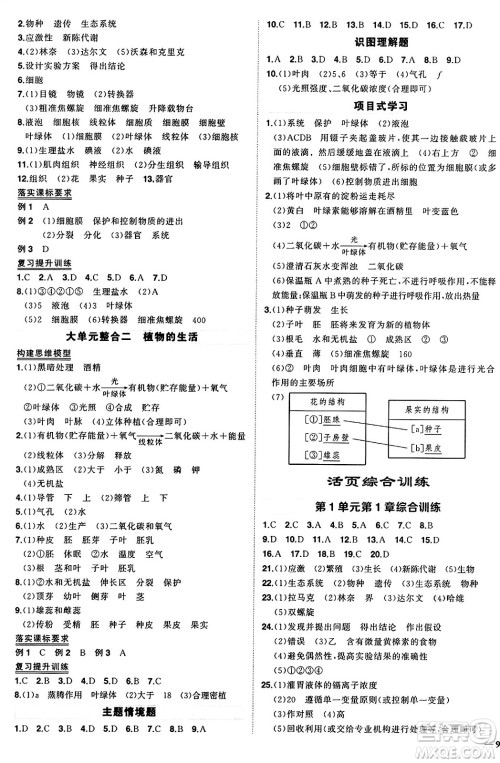 吉林教育出版社2024年秋状元成才路创优作业七年级生物上册北师大版答案