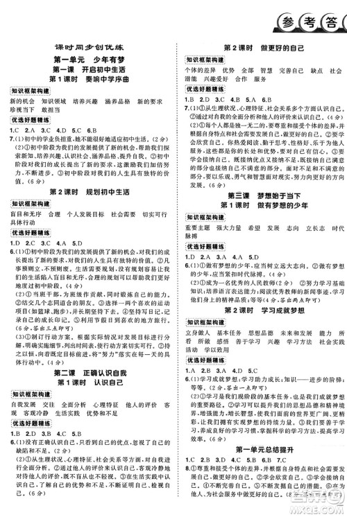 长江出版社2024年秋状元成才路创优作业七年级道德与法治上册人教版安徽专版答案 长江出版社2024年秋状元成才路创优作业七年级道德与法治上册人教版安徽专版答案