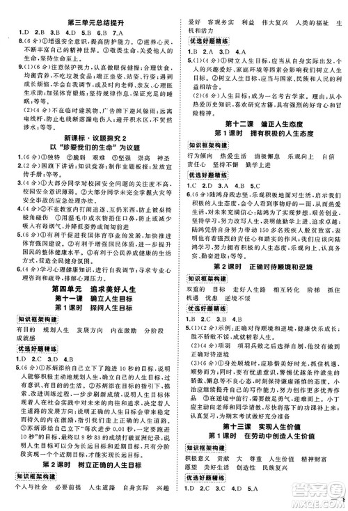 长江出版社2024年秋状元成才路创优作业七年级道德与法治上册人教版河南专版答案 长江出版社2024年秋状元成才路创优作业七年级道德与法治上册人教版河南专版答案