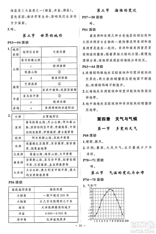 长江出版社2024年秋状元成才路创优作业七年级地理上册人教版答案