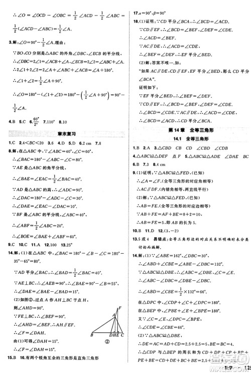 长江出版社2024年秋状元成才路创优作业八年级数学上册沪科版安徽专版答案
