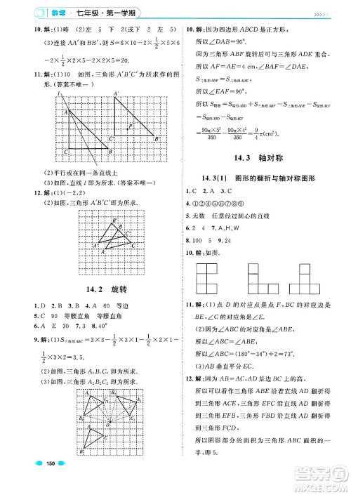 天津人民出版社2024年秋上海作业七年级数学上册上海专版答案