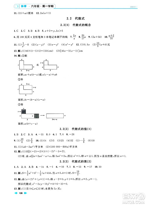 天津人民出版社2024年秋上海作业六年级数学上册上海专版答案