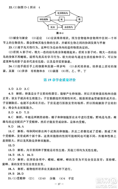 北京师范大学出版社2024年秋课堂精练八年级生物上册北师大版答案