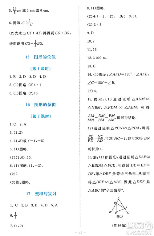 北京师范大学出版社2024年秋课堂精练九年级数学上册北师大版福建专版答案