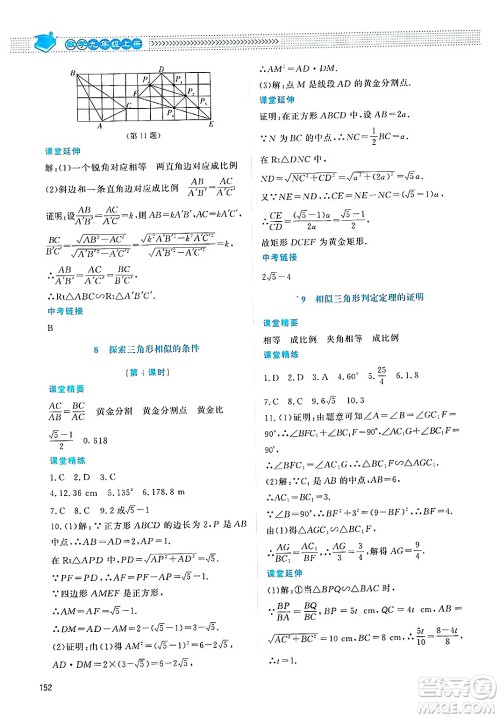 北京师范大学出版社2024年秋课堂精练九年级数学上册北师大版四川专版答案