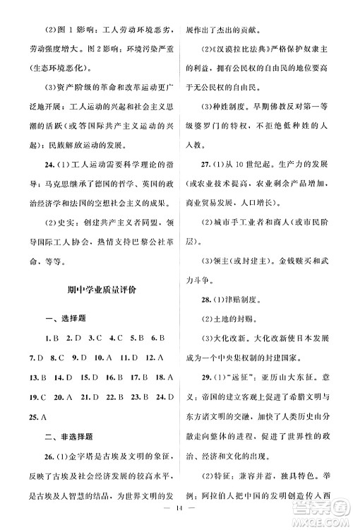北京师范大学出版社2024年秋课堂精练九年级世界历史上册通用版江苏专版答案 北京师范大学出版社2024年秋课堂精练九年级世界历史上册通用版江苏专版答案