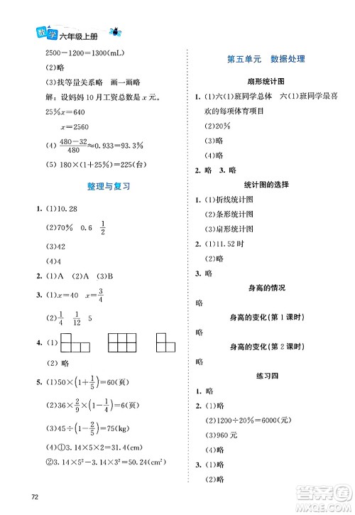 北京师范大学出版社2024年秋课堂精练六年级数学上册北师大版福建专版答案