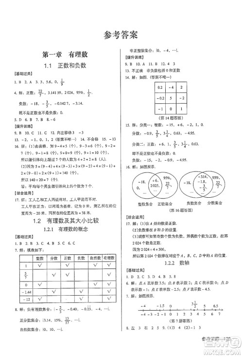 广东经济出版社2024年秋全优点练课计划七年级数学上册人教版答案