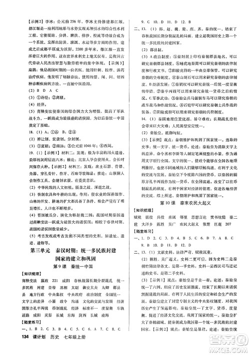 广东经济出版社2024年秋全优点练课计划七年级历史上册人教版答案