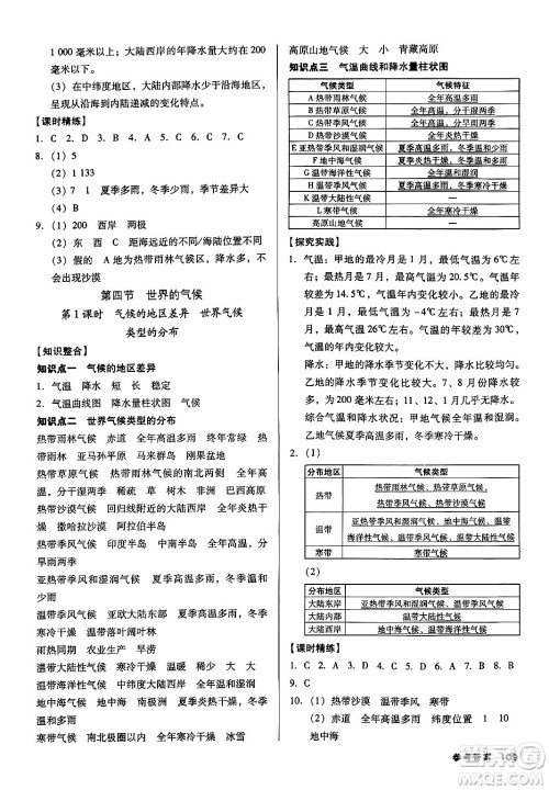 广东经济出版社2024年秋全优点练课计划七年级地理上册人教版答案