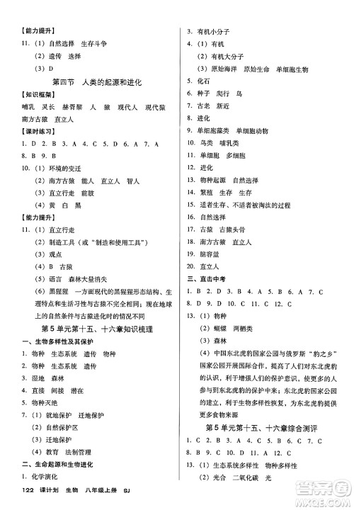 广东经济出版社2024年秋全优点练课计划八年级生物上册苏教版答案