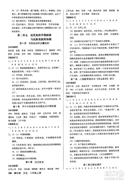 广东经济出版社2024年秋全优点练课计划八年级历史上册人教版答案 广东经济出版社2024年秋全优点练课计划八年级历史上册人教版答案