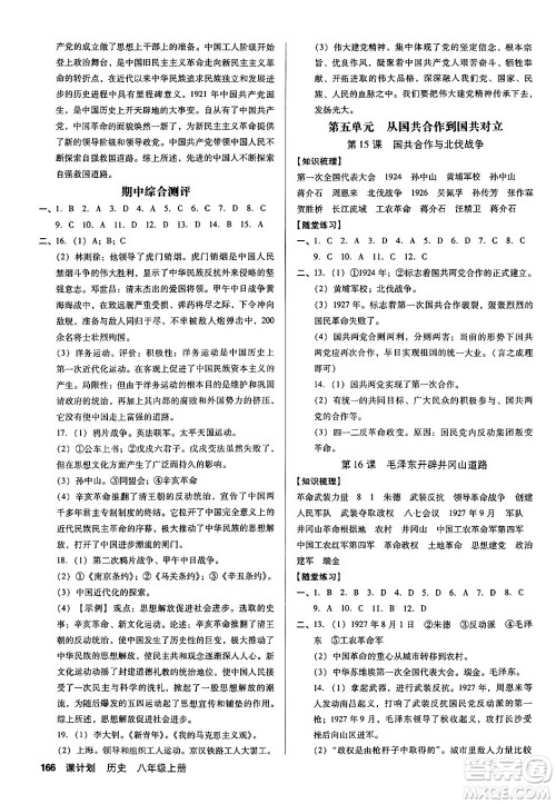 广东经济出版社2024年秋全优点练课计划八年级历史上册人教版答案