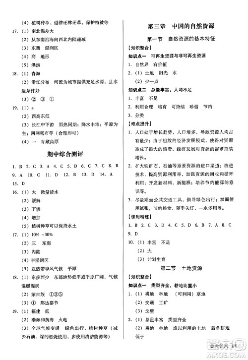 广东经济出版社2024年秋全优点练课计划八年级地理上册人教版答案