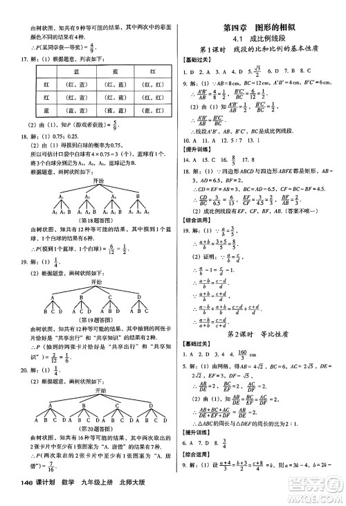 广东经济出版社2024年秋全优点练课计划九年级数学上册北师大版答案