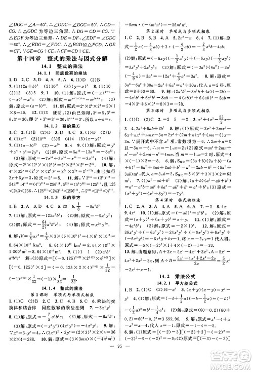 长江少年儿童出版社2024年秋优质课堂导学案课堂作业八年级数学上册人教版答案