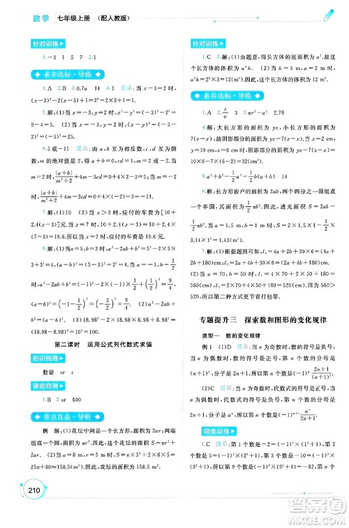 广西师范大学出版社2024年秋新课程学习与测评同步学习七年级数学上册人教版答案