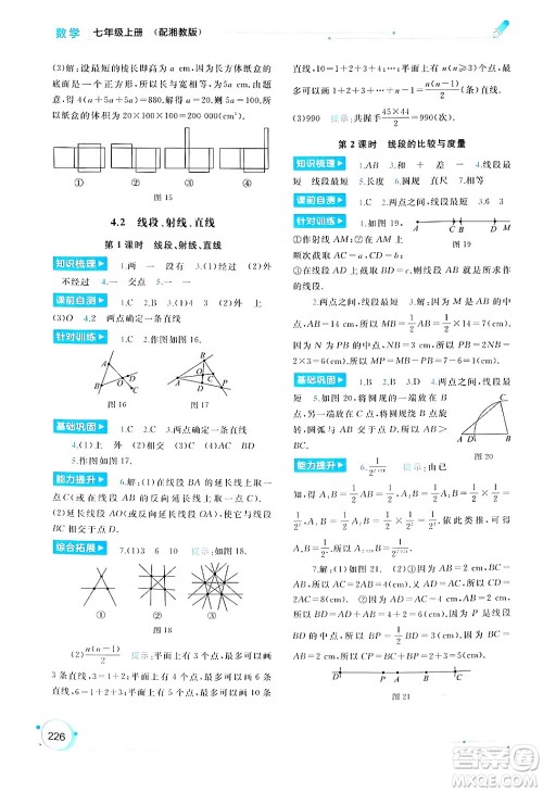 广西师范大学出版社2024年秋新课程学习与测评同步学习七年级数学上册湘教版答案