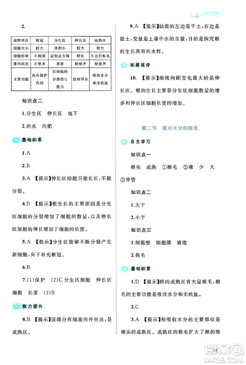 广西师范大学出版社2024年秋新课程学习与测评同步学习八年级生物上册冀少版答案