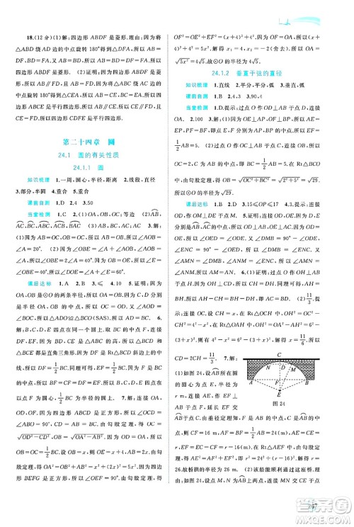 广西师范大学出版社2025年春新课程学习与测评同步学习九年级数学全一册人教版答案