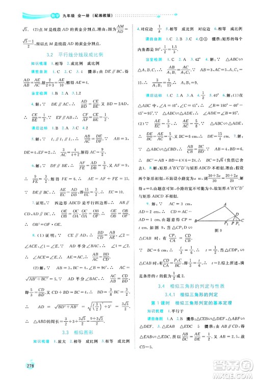 广西师范大学出版社2025年春新课程学习与测评同步学习九年级数学全一册湘教版答案