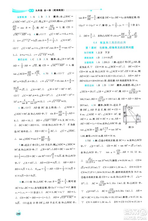 广西师范大学出版社2025年春新课程学习与测评同步学习九年级数学全一册湘教版答案